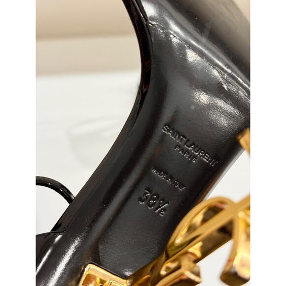 Saint Laurent Patent Vernice Opyum 110 Heel Sandals Chiffon/Oro Antico Nero 38.5 - Picture 7 of 10